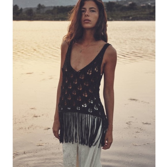 Zara Fringe Knit Top / Cover-Up. - Picture 1 of 8
